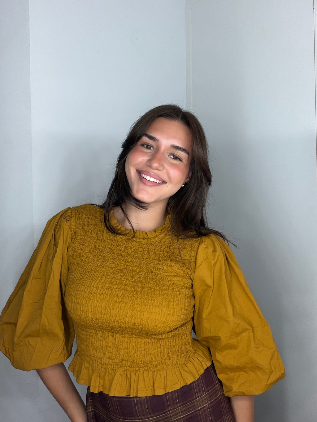 Blusa nido de abeja mangas globo