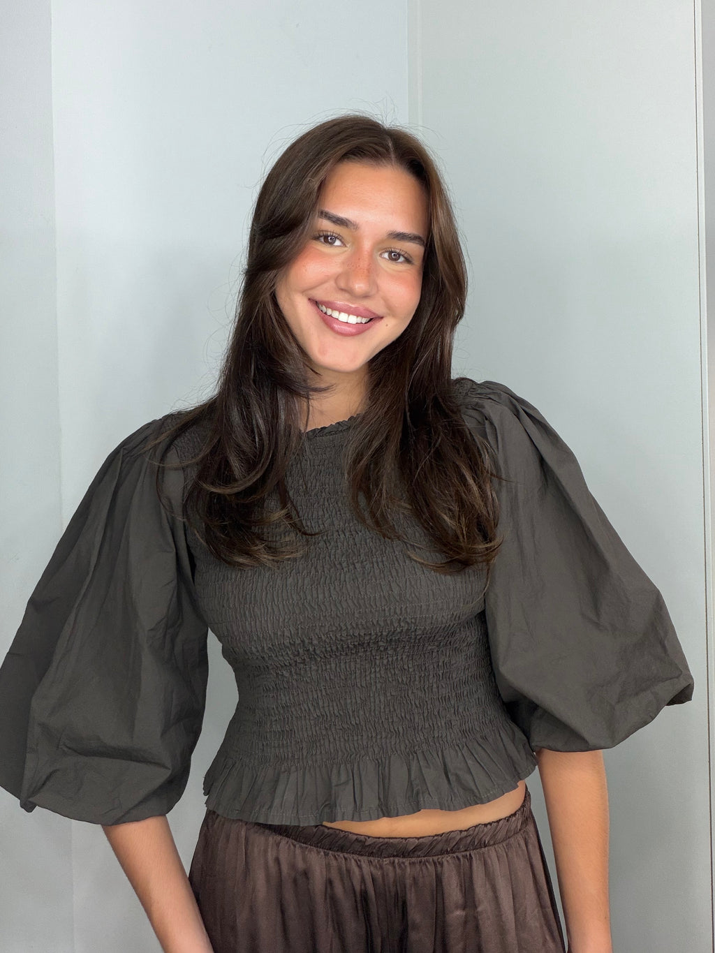 Blusa nido de abeja mangas globo