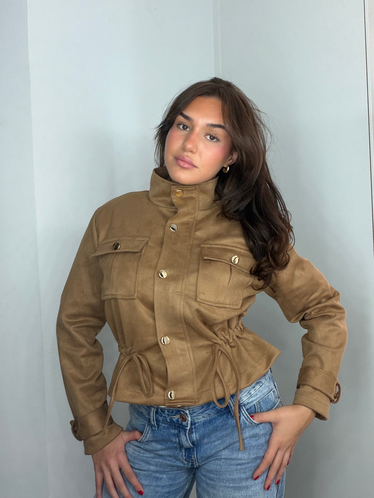 Chaqueta efecto ante cordón